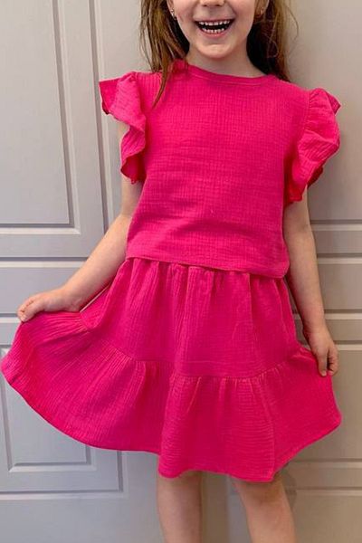 Parla Kids Girl's Muslin Fuchsia Skirt Blouse Set