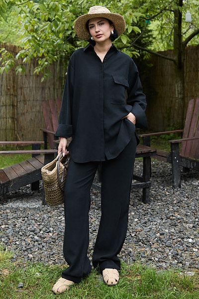 InStyle Pocket Detail Modal Black Double Suit