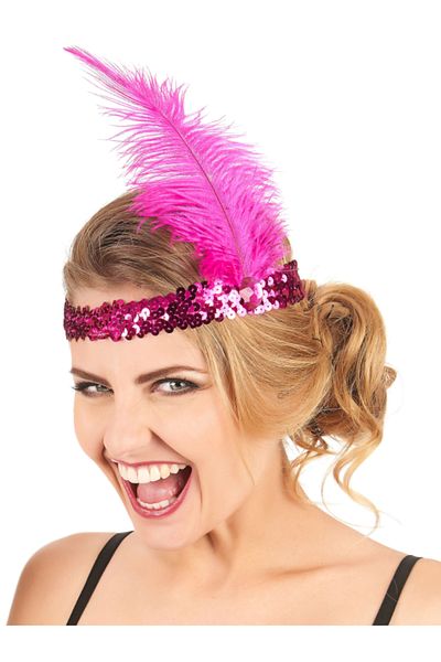 Skygo Fuchsia Color Feather Charlieston Hair Band