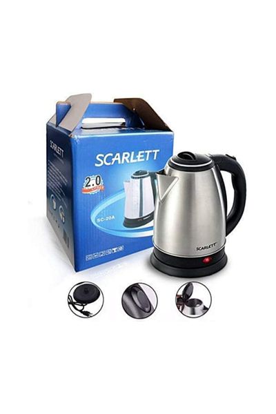 SCARLETT 2L Electric Kettle – Fast Boil Water Heater in Black and Silver for Home & Office