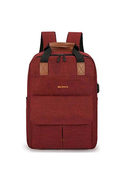 PUFO Practical Pufo Backpack with USB charging port, pouch and pencil case included, 40 x 30 cm, red
