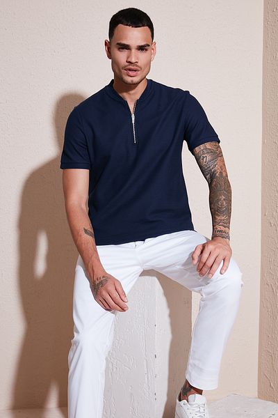 Buratti Tricou cu jumătate de fermoar din bumbac, cu croiala normală, Tricou bărbați 5902653