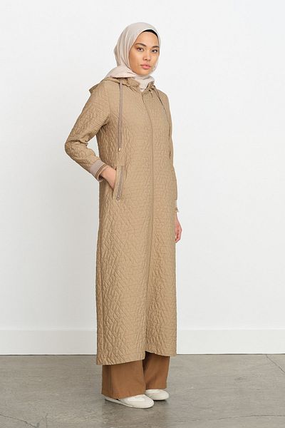 Nihan Thin Quilted Ribbed Overcoat Beige