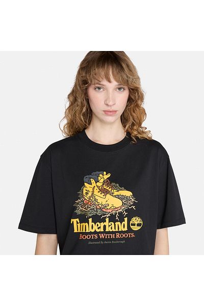 Timberland Ανδρικό μπλουζάκι με γραφικό μπότα μπροστά, μαύρο με στρογγυλή λαιμόκοψη