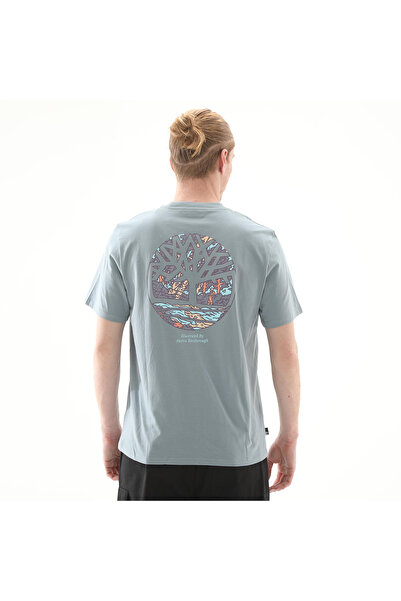 Timberland Illustrated Tree Logo Back Graphic Men's Gray Round Neck T-Shirt