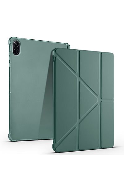 HTstore حافظة Honor Pad X8A Zore Tri قابلة للطي مع حجرة قلم وحامل - أخضر داكن