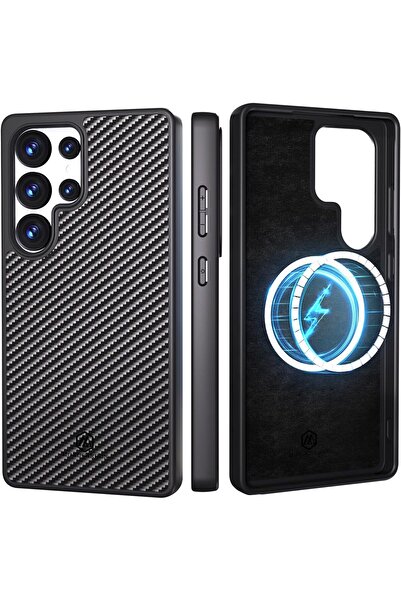 MONOCARBON جراب من ألياف الكربون الحقيقية لهاتف Galaxy S25 Ultra [متوافق مع M...