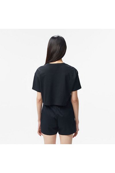 converse Tricou negru cu gât rotund pentru femei Sporty Boxy
