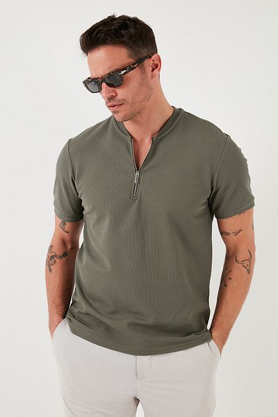 Buratti Tricou cu jumătate de fermoar, bumbac, cu croială normală, tricou bărbați 5902653