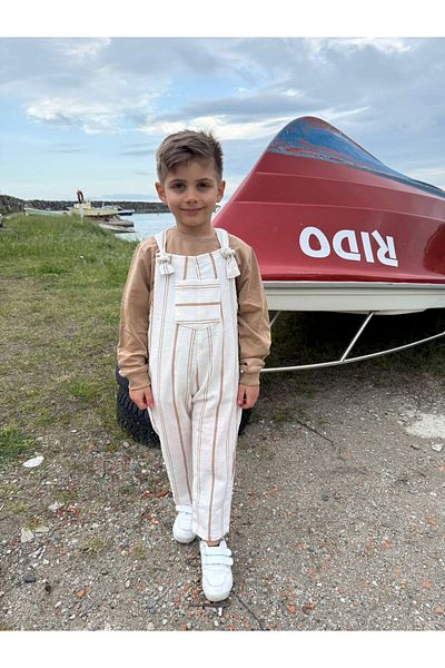 Pollito Αγόρι λινό υφαντό σαλοπέτα 2 τεμαχίων με ριγέ δέσιμο Teddy Toy