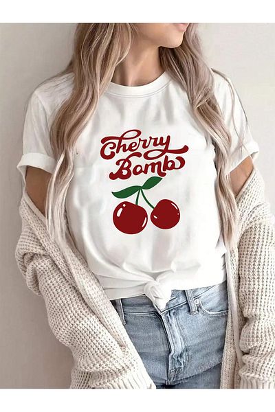 Let's Wear Cherry Bomb Printed Premium Tshirt για Γυναικεία Λαιμόκοψη