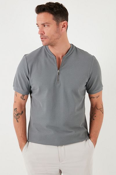 Buratti Tricou cu jumătate de fermoar din bumbac, cu croiala normală, Tricou bărbați 5902653