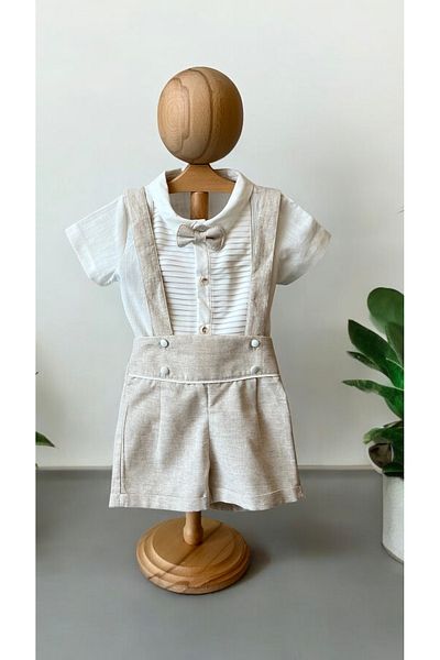 Nipperland Baby Boy Linen Suit with Bow Tie |   Baby Boy Eid Combination |   Baby Boy Cotton Linen Suit