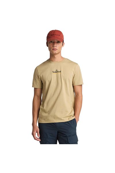 Timberland Ανδρικό μπλουζάκι με στρογγυλή λαιμόκοψη σε μπεζ γραφικό Washed Back On The Road