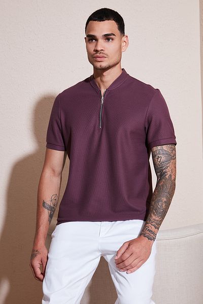 Buratti Tricou cu jumătate de fermoar din bumbac, cu croiala normală, Tricou bărbați 5902653