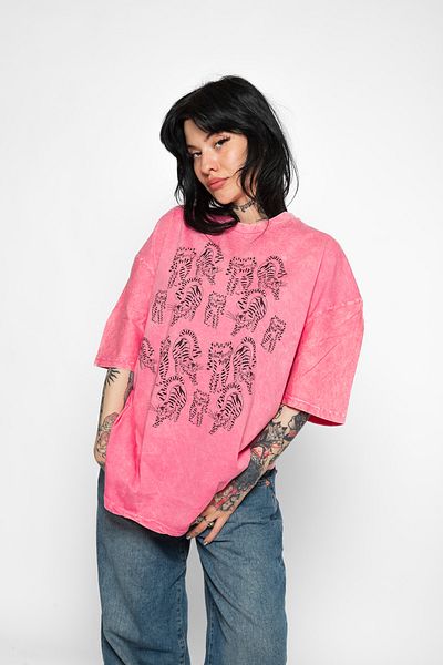 Sekizbiraltı Cats Line V2 Printed Oversize Unisex Washable Pink Tshirt