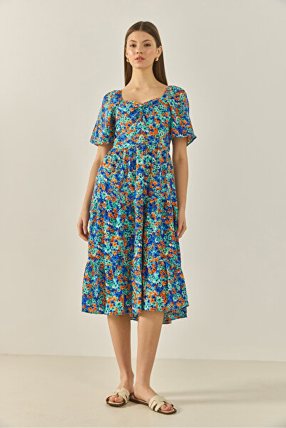 Bianco Lucci Γυναικείο καλοκαιρινό φόρεμα με μοτίβο Carmen με λεπτομέρεια 60284046