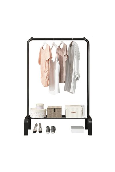 EqiEch Black Metal Clothes Rack with Bottom Storage Shelf - Versatile Garment Organizer for Home and Office