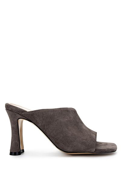 Tamer Tanca Women's Genuine Leather Taupe Suede Heeled Slippers