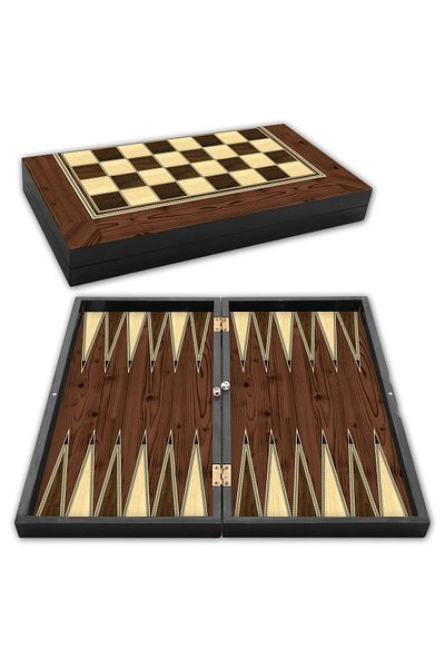 ELDİPA Walnut Wood Platinum Plated Backgammon and Checkers Set – 2 in 1 Stylish Wooden Game Set