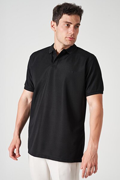 TENA Men's Black Footed Collar Ottoman Basic T-Shirt