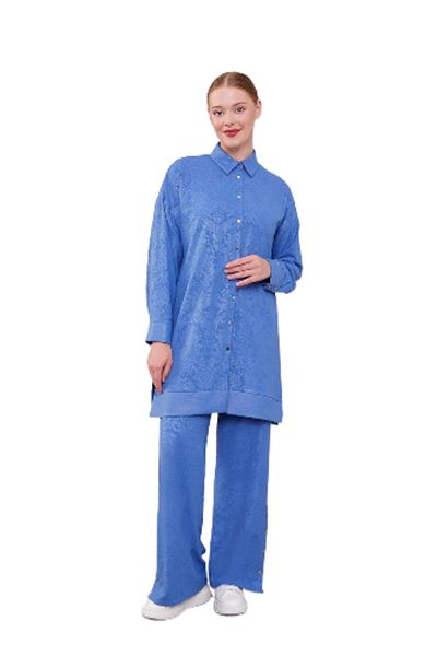 Levidor Women's Self-Patterned Jacquard Tunic Suit