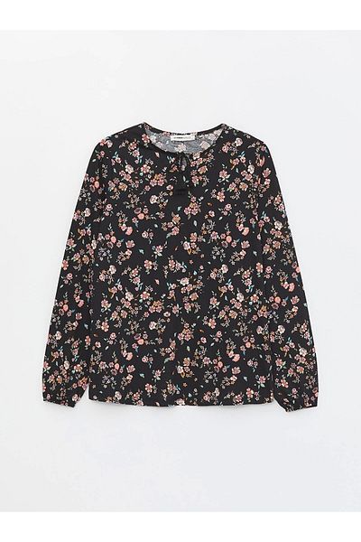 LC Waikiki Patterned Long Sleeve - Tie-Up Collar Women's Blouse
