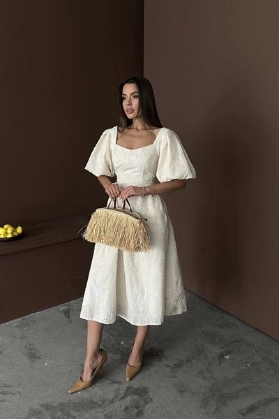 Butik White Balloon Sleeve Lace Brode Dress