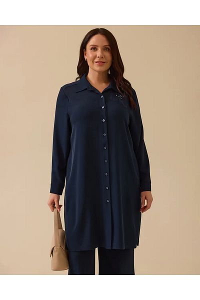 Gala-Xi Galaxi Women Plus Size Embroidery Detailed Buttoned Tunic 4005 Navy Blue