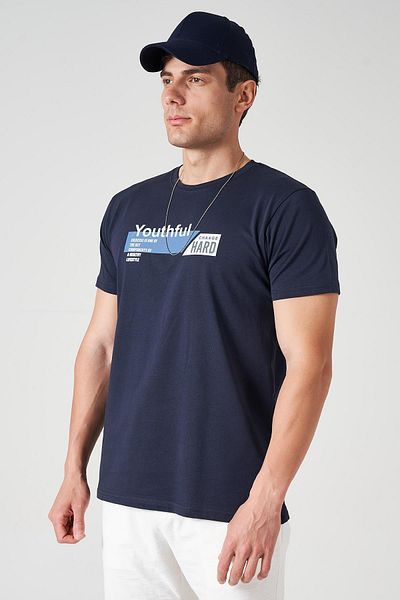 TENA Ανδρικό μπλουζάκι με στάμπα με λαιμόκοψη Navy Blue YOUTHFUL