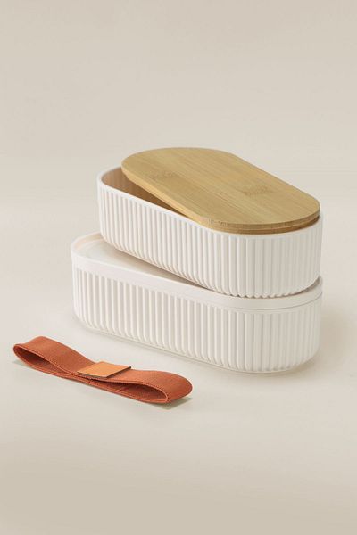 İronika Bamboo Lid 500ml Lunch Box 2Tiers Food Coaching Orange