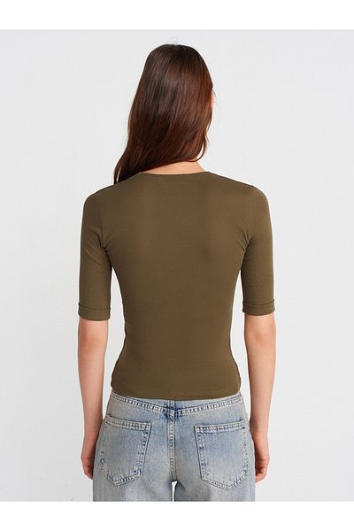 Dilvin 31843 V-Neck T-Shirt-Khaki