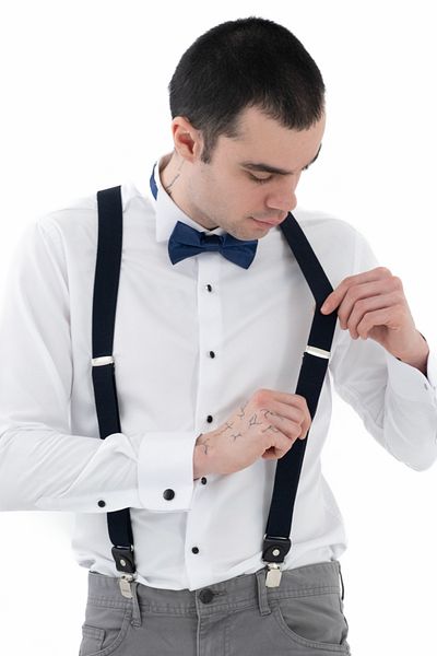 ELROZO Leather Detailed Trouser Suspenders and Bow Tie Set
