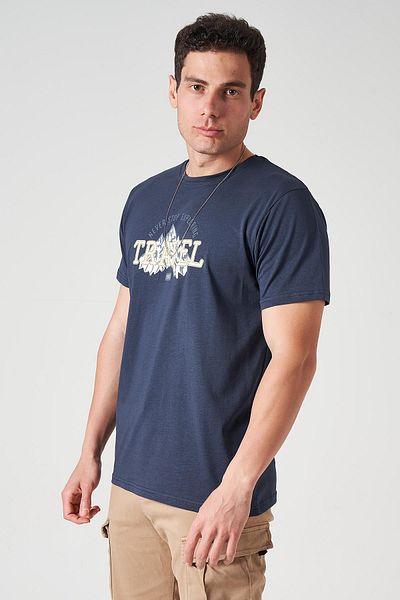 TENA Ανδρικό μπλουζάκι με στάμπα με λαιμόκοψη Navy Blue