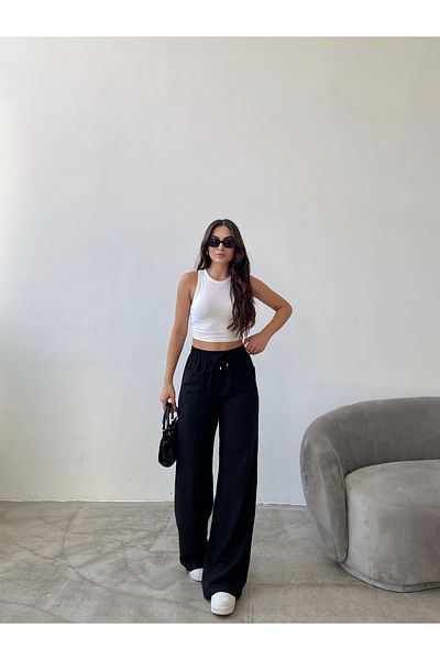 Swan Woman Elastic Waist Visco Linen Trousers