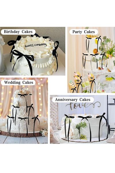 velomy Edible Cake Cookie Decoration Bow DIY 16 Pieces 21cm Length 1 cm Width Black