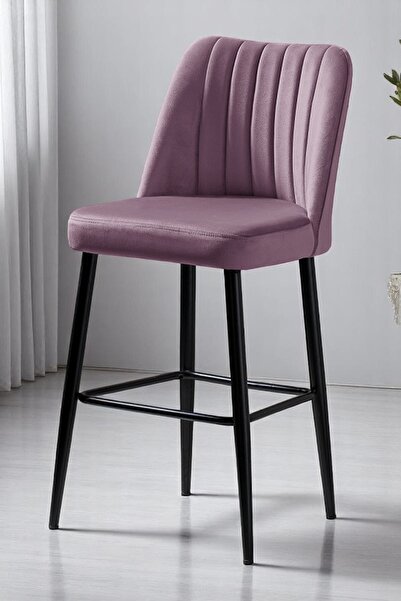 MYMASSA Ada Bar Sandalye - Babyface Lila Kumaş - Metal Siyah Ayak - Mutfak Sa...