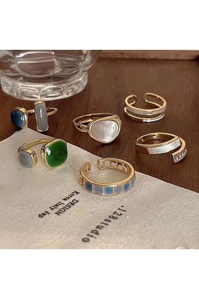 Choice Golden 6 Piece Set Irregular Open Rings Moonstone Heart Finger Rings For Women Girls Kpop Sweet Cool