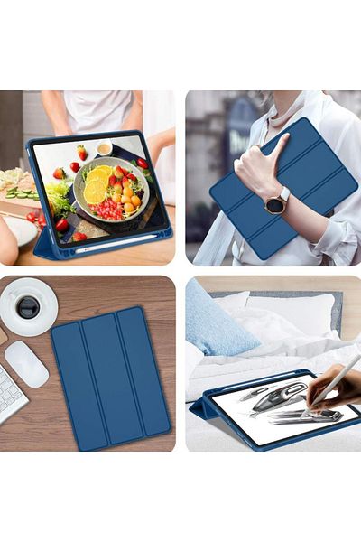 REDz Accessories Husă tip carte cu suport pentru pix pentru Apple iPad Pro 12.9" și iPad Air 13", pliabilă, albastru marin