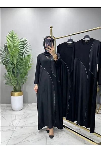 Lotus Tesettur Large Size Stylish Stone Embroidered Dress