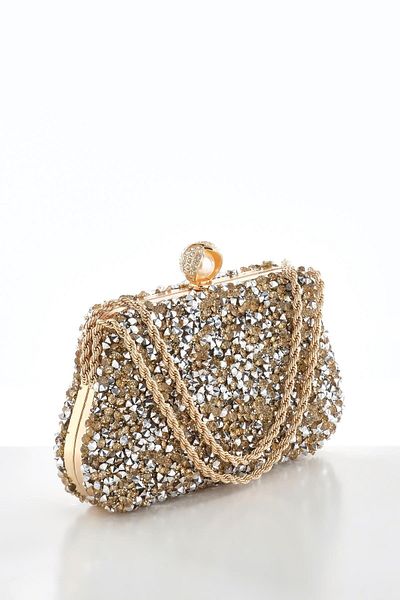 EXPLOSION Crystal Stone Short Chain Strap Lockable Evening Dress Bag.