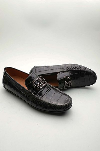 Gondol Loafer clasic pentru bărbați din piele naturală Black Croco 41 ttx. 601177