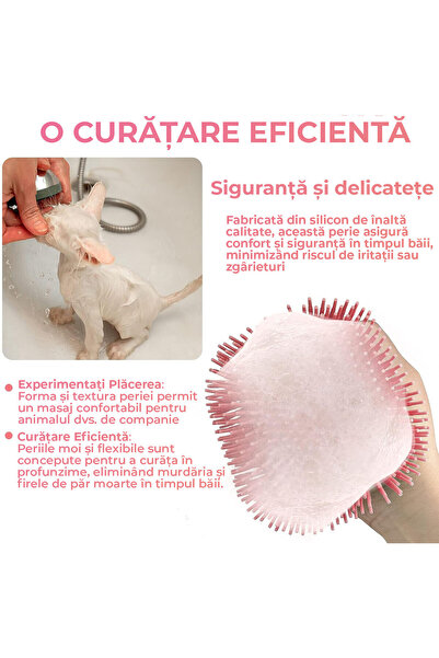 Fish & Paws Perie de spălat pentru câini și pisici cu rezervor de șampon din silicon, roz.