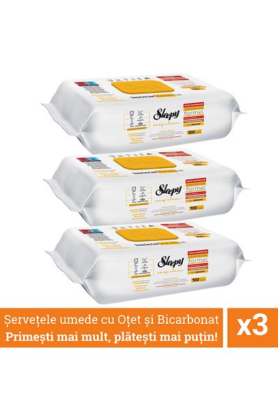 Sleepy Promo Pack 3 X 100 Pcs Easy Clean Multi-Surface Wet Wipes, Vinegar And Bicarbonate