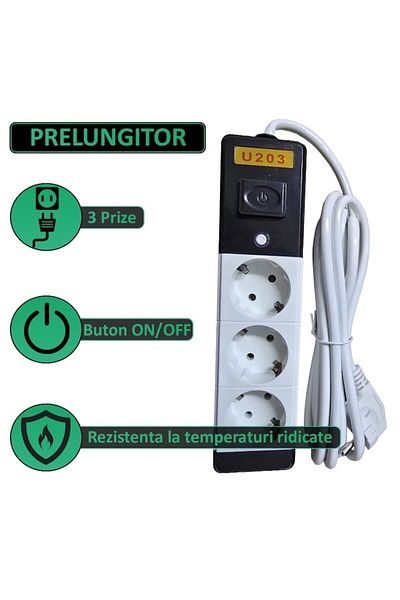 NEXTLY Extension Cord With 3 Sockets, Switch, Hanging Bracket, High Temperature Resistant