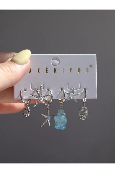 Reorah Collection Aqua Glitter Earrings Set-Blue Star Earrings Set