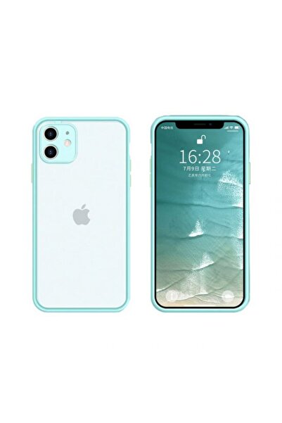 REDz Accessories Carcasă cu margini colorate, compatibilă cu iPhone 12 Mini, butoane colorate, semitransparentă, turcoaz