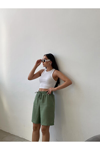 Swan Woman Λινό σορτς Visco με ελαστική μέση