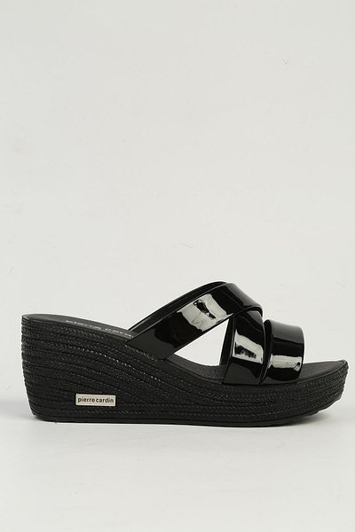Pierre Cardin Black Patent Leather Women's Slippers Pc-7476