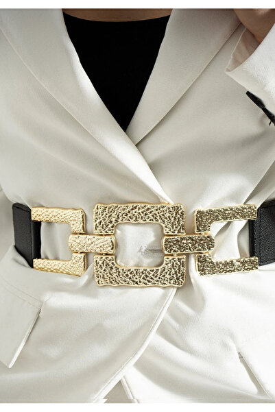 Descoin curea de damă elastică cu cataramă aurie, centură pentru jachetă, cen...